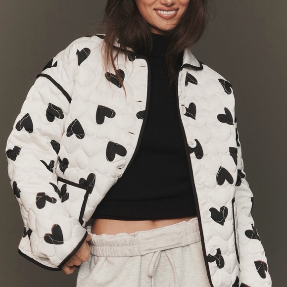 Anthropologie Jackets & Blazers - NWT Anthropologie Beach Riot Black and White Heart Puffer Jacket